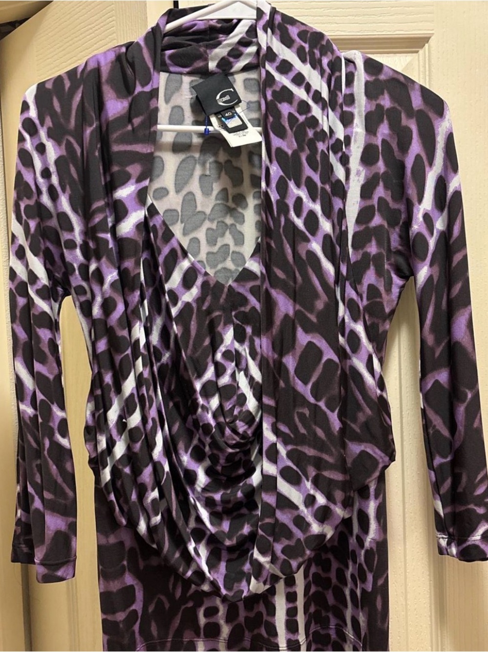 Just Cavalli Purple and Black Animal Print Draped Top